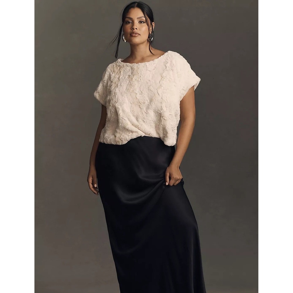 Maeve By Anthropologie Faux Fur T Shirt Cropped Short Sleeve Ivory Women's 1X - Picture 1 of 8